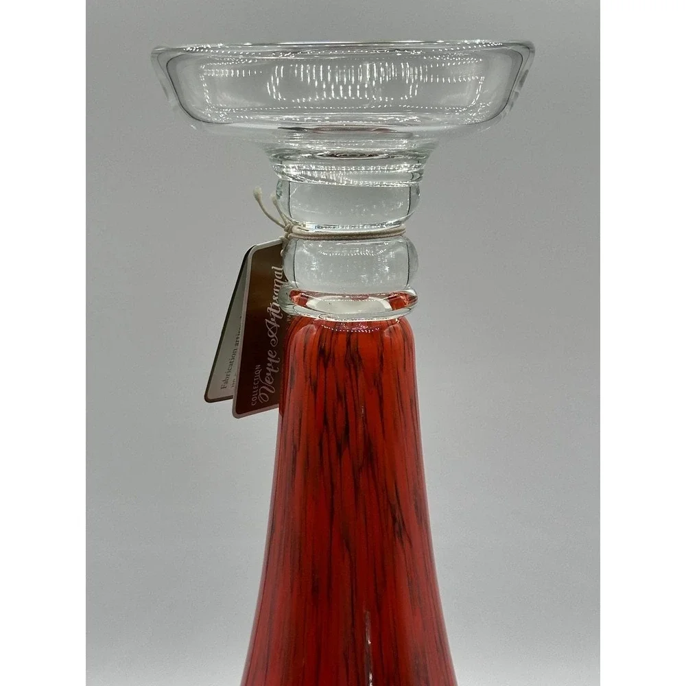 Vintage Pier 1 Imports 15-inch Red & Brown Glass Pillar Candlestick Holder